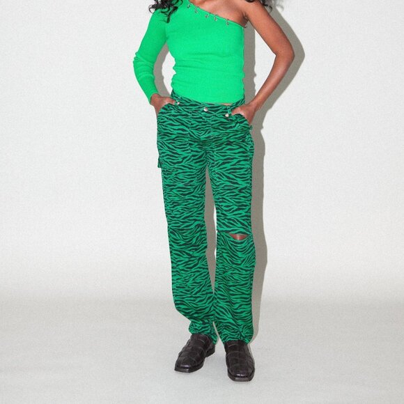 KkCo Slit Carpenter Pant in Green Zebra - Picture 1 of 5